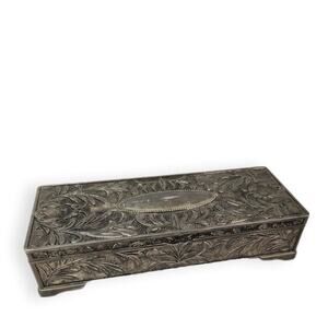 Vintage Silver Jewelry Box Storage Vanity Decor